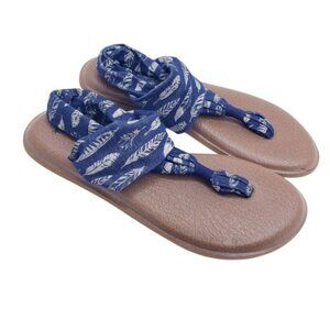 Sanuk Yoga Sling 2 Blue Feather Print Sandals Women's Size 9